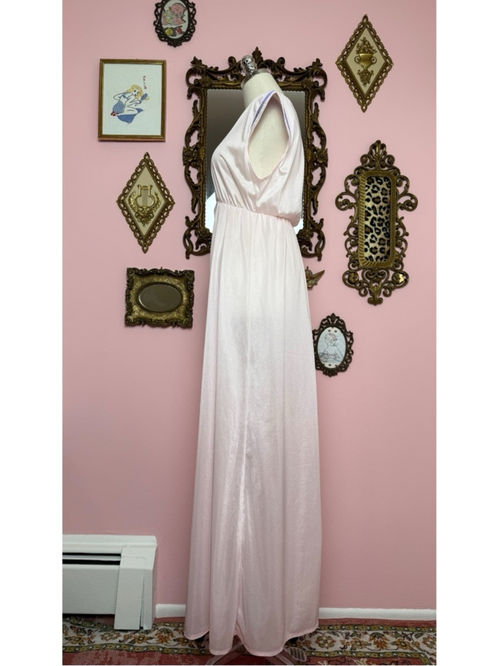 Vintage Pastel Pink Purple Maxi Nightgown Small Medium - Picture 3 of 16